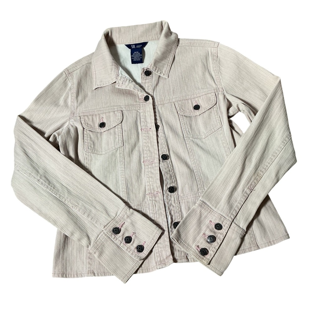 SO Textured Button Up Trucker Jacket Womens M Pink Cotton Utility Layer Coquette